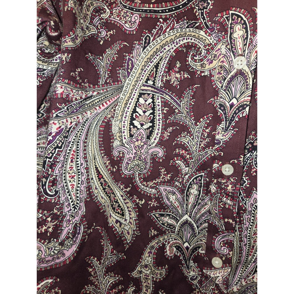 Chaps Women's Burgundy Paisley No Iron Long Sleeve Cotton Button Dress Shirt. XL - Picture 4 of 4